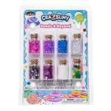 Cra-Z-Slimy Beads & Beyond 8-jar slime mix-in set with colorful beads, gems, flower sequins, foam balls, and mini pom poms for slime and crafts.