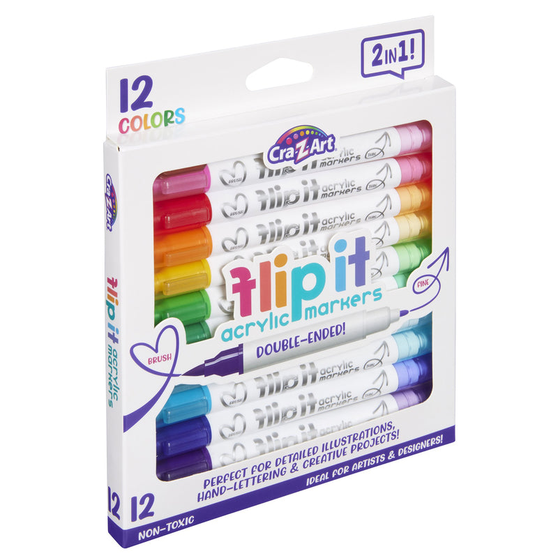 Cra-Z-Art Flip It 12-Count Dual-Tip Acrylic Markers, Brush & Fine Tips