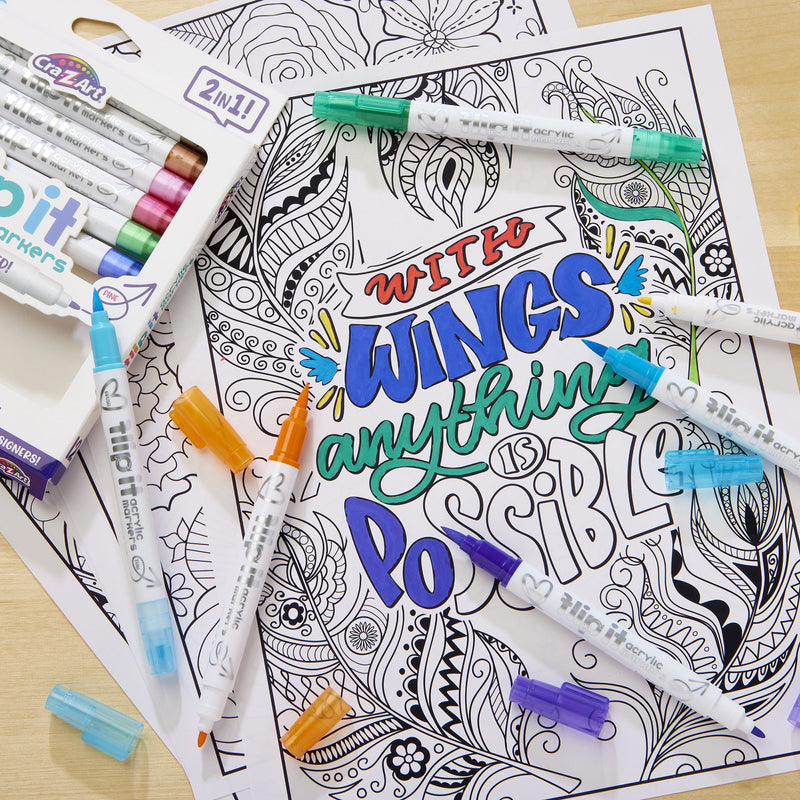 Cra-Z-Art Flip It 12-Count Dual-Tip Acrylic Markers, Brush & Fine Tips