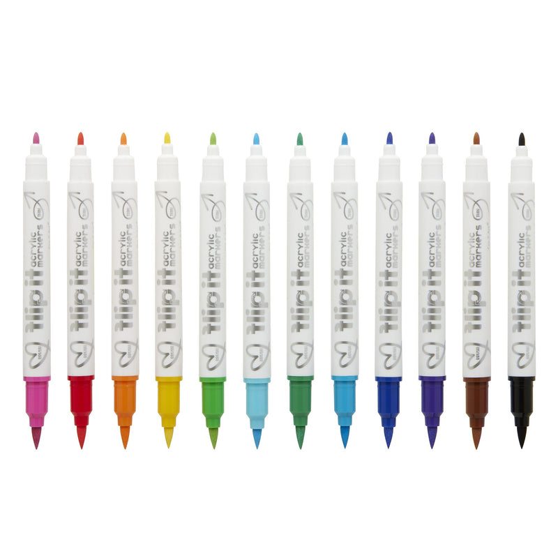 Cra-Z-Art Flip It 12-Count Dual-Tip Acrylic Markers, Brush & Fine Tips