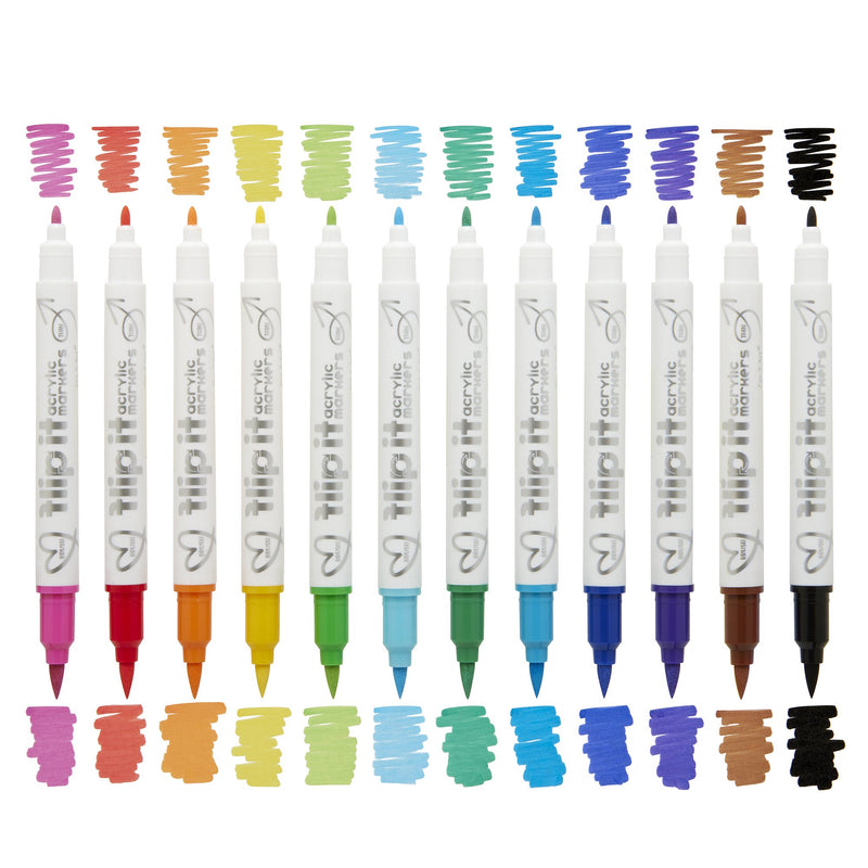 Cra-Z-Art Flip It 12-Count Dual-Tip Acrylic Markers, Brush & Fine Tips