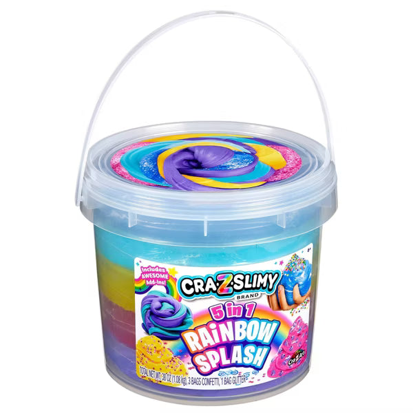 Cra-Z-Slimy 5-in-1 Rainbow Splash Slime Bucket (38 oz) | Premade Slime & Mix-Ins Set (Ages 6+)