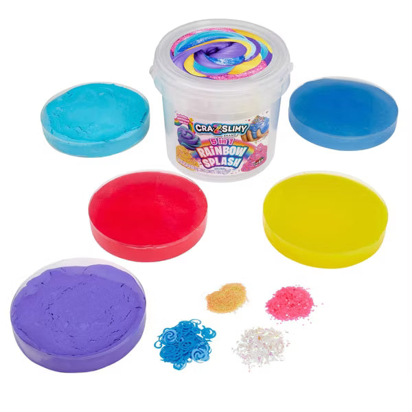Cra-Z-Slimy 5-in-1 Rainbow Splash Slime Bucket (38 oz) | Premade Slime & Mix-Ins Set (Ages 6+)