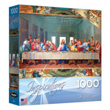 A RoseArt - Inspirations - Last Supper - 1000 Piece Jigsaw Puzzle featuring "The Last Supper" painting. The box displays the image, puzzle count, and includes a bonus puzzle poster.