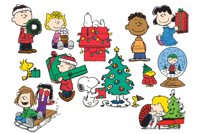 Characters from the Peanuts comic celebrate Christmas with gifts, decorations, a Christmas tree, and sledding. Insert our RoseArt - Peanuts Holiday Friends 12 Multi-Shaped - 500 Piece Jigsaw Puzzle for endless festive fun!