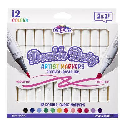 Cra-Z-Art Double Duty 12-Count Dual-Tip Alcohol Markers, Brush & Chisel Tips