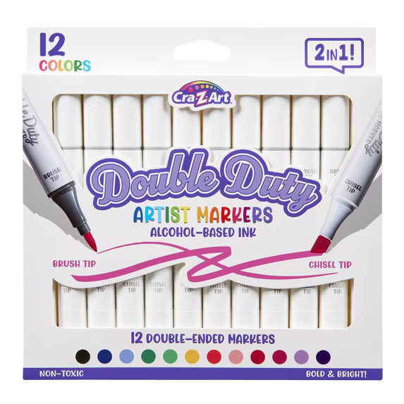 Cra-Z-Art Double Duty 12-Count Dual-Tip Alcohol Markers, Brush & Chisel Tips