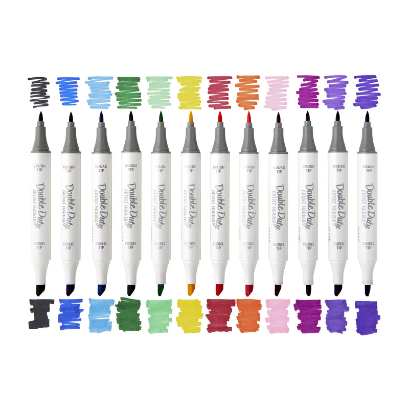Cra-Z-Art Double Duty 12-Count Dual-Tip Alcohol Markers, Brush & Chisel Tips