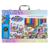 Estuche para colorear Timeless Creations, juego de 37 piezas, libros para colorear con marcadores y lápices de colores