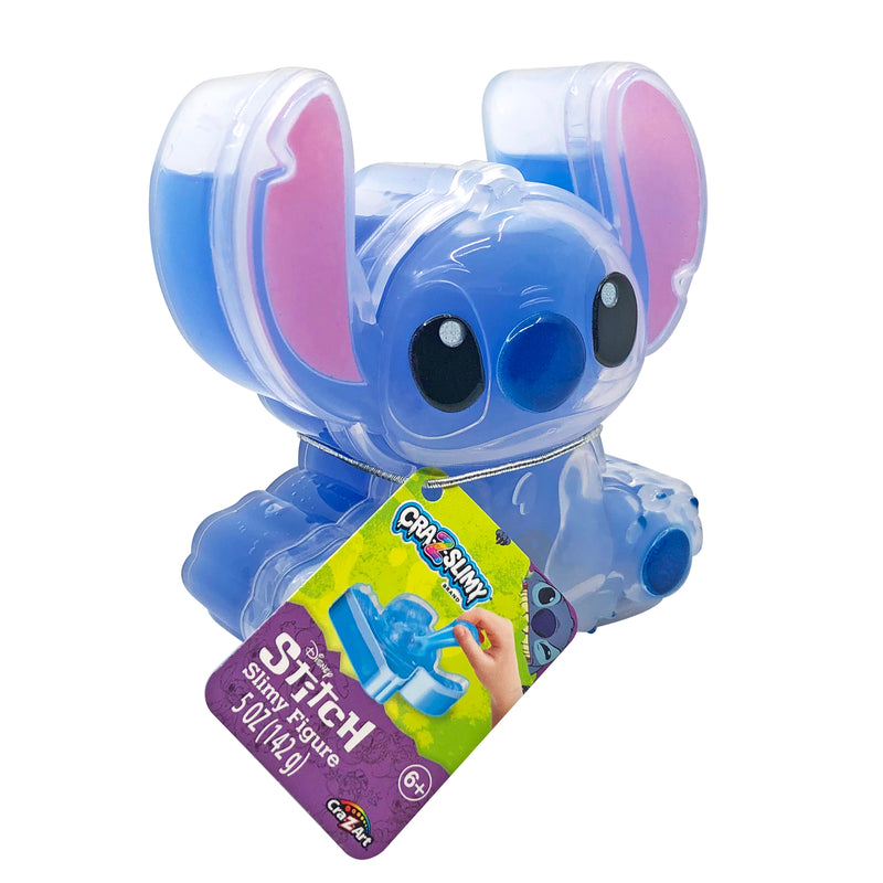 The Stitch Shaped Cra-Z-Slimy Container comes in a stylish package, highlighting its signature large ears and accompanied by a tag featuring product details.