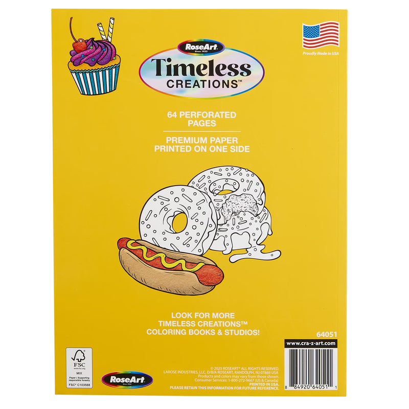 Cra-Z-Art Timeless Creations Sweet & Savory Food Adult Coloring Book, 64 Designs