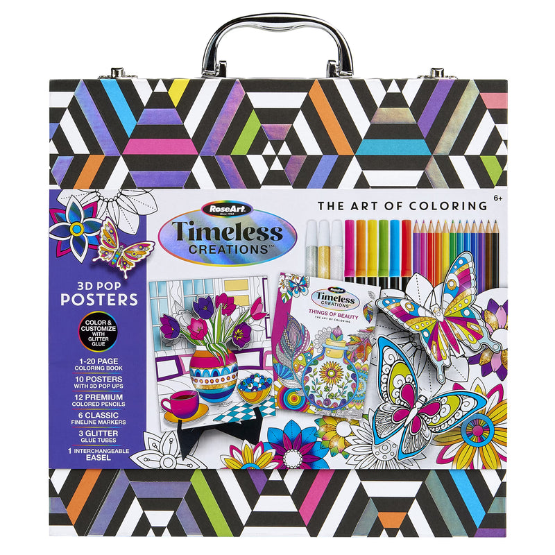RoseArt Timeless Creations 3D Pop Posters Art Set & Case, 52 Pieces, Ages 6+