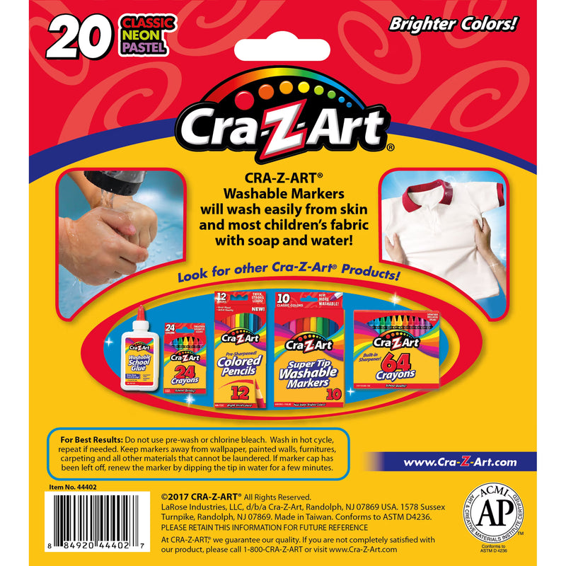 Cra-Z-Art Super Washable Broad Line Markers, 20 Colors, Ages 3+