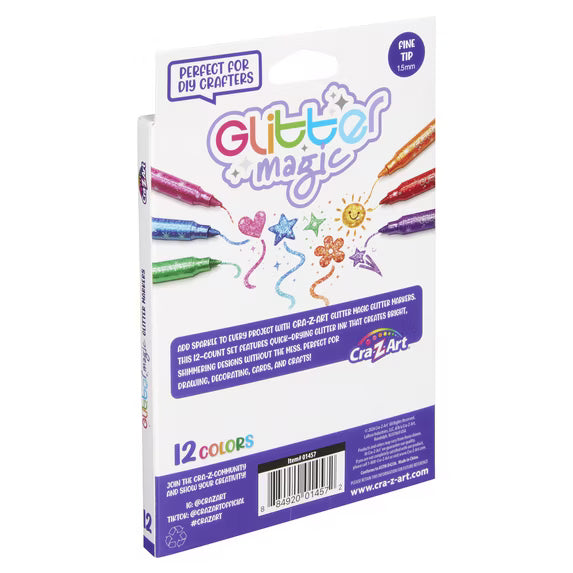 Cra-Z-Art Glitter Magic Liquid Glitter Markers, 12 Colors, Quick-Drying