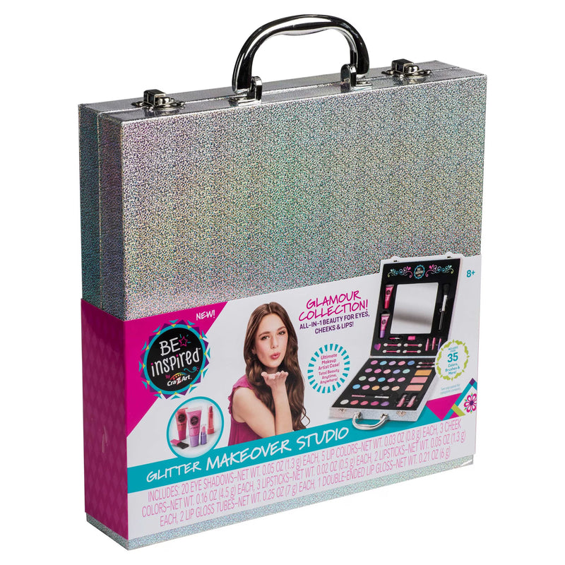 Be Inspired Glitter Makeover Studio Kids Makeup Set with Case, 35+ Colors, Ages 8+