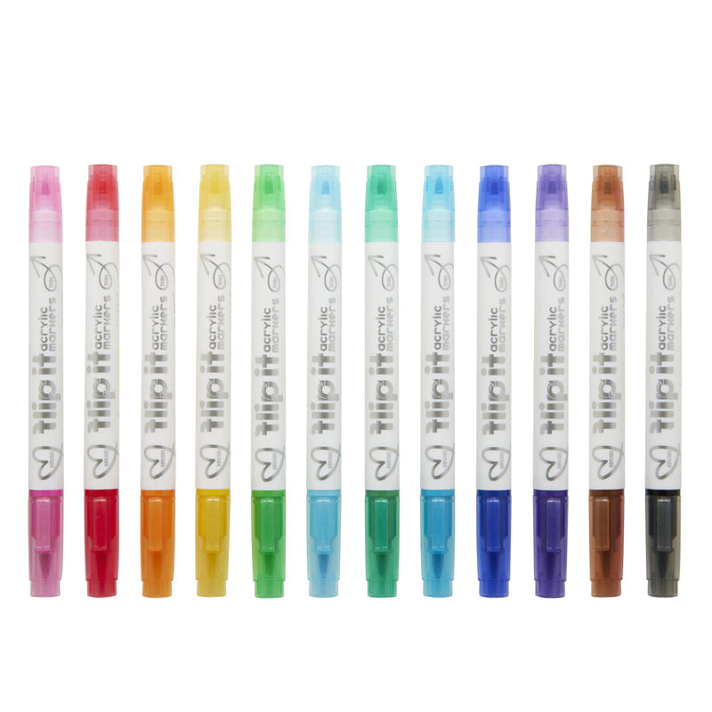 Cra-Z-Art Flip It 12-Count Dual-Tip Acrylic Markers, Brush & Fine Tips