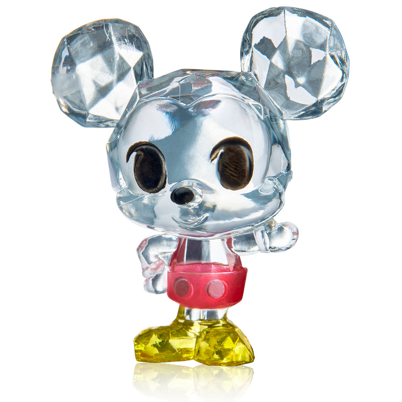 Introducing the Disney Crystal Surprise Color Change Ball, a small crystal figure of a beloved Disney mouse character. It dazzles with large black eyes, red shorts, and yellow shoes while radiating magical color change effects under light.