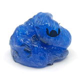 A snail sculpted from a glossy, jelly-like material with a shiny blue surface, reminiscent of the vibrant creations from the Stitch Shaped Cra-Z-Slimy Container.