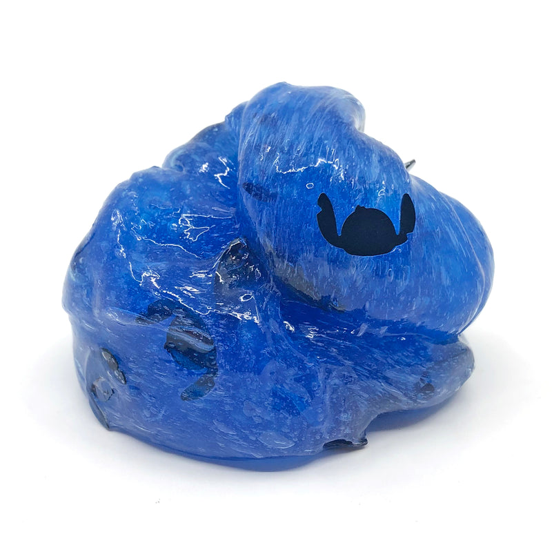 A snail sculpted from a glossy, jelly-like material with a shiny blue surface, reminiscent of the vibrant creations from the Stitch Shaped Cra-Z-Slimy Container.