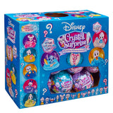 The Disney Crystal Surprise Color Change Ball features vibrant packaging adorned with images of collectible characters and question marks, emphasizing a surprise mix and play activity theme. Discover the magic of color change as you reveal each captivating surprise.
